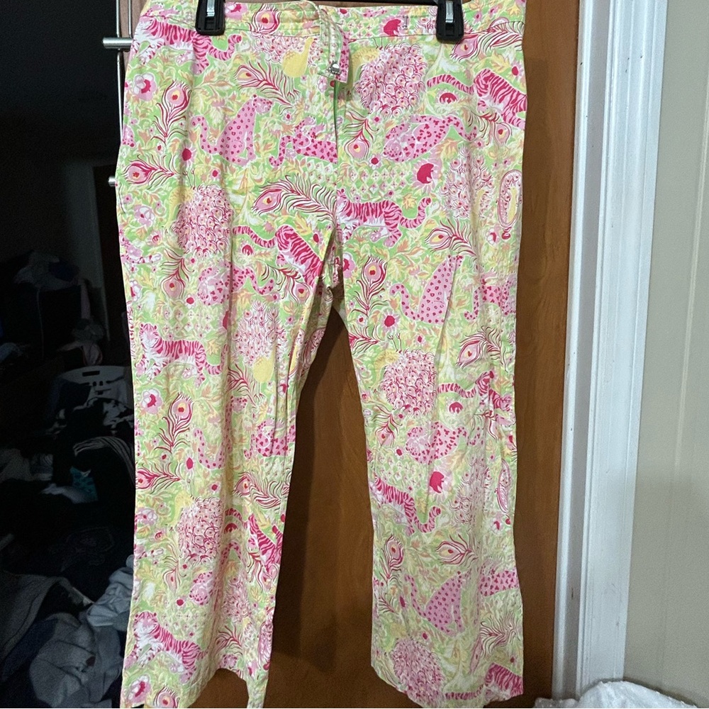 Key West Floral Pink and Green jungle Print Capri Pants
